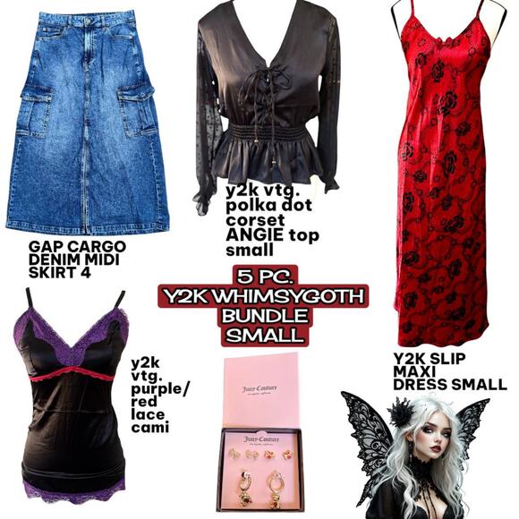 Y2K VTG. 5 PC. WHIMSYGOTH GRUNGE DRESS SKIRT TOPS SMALL BUNDLE  BUNDLE #5 - Picture 1 of 7